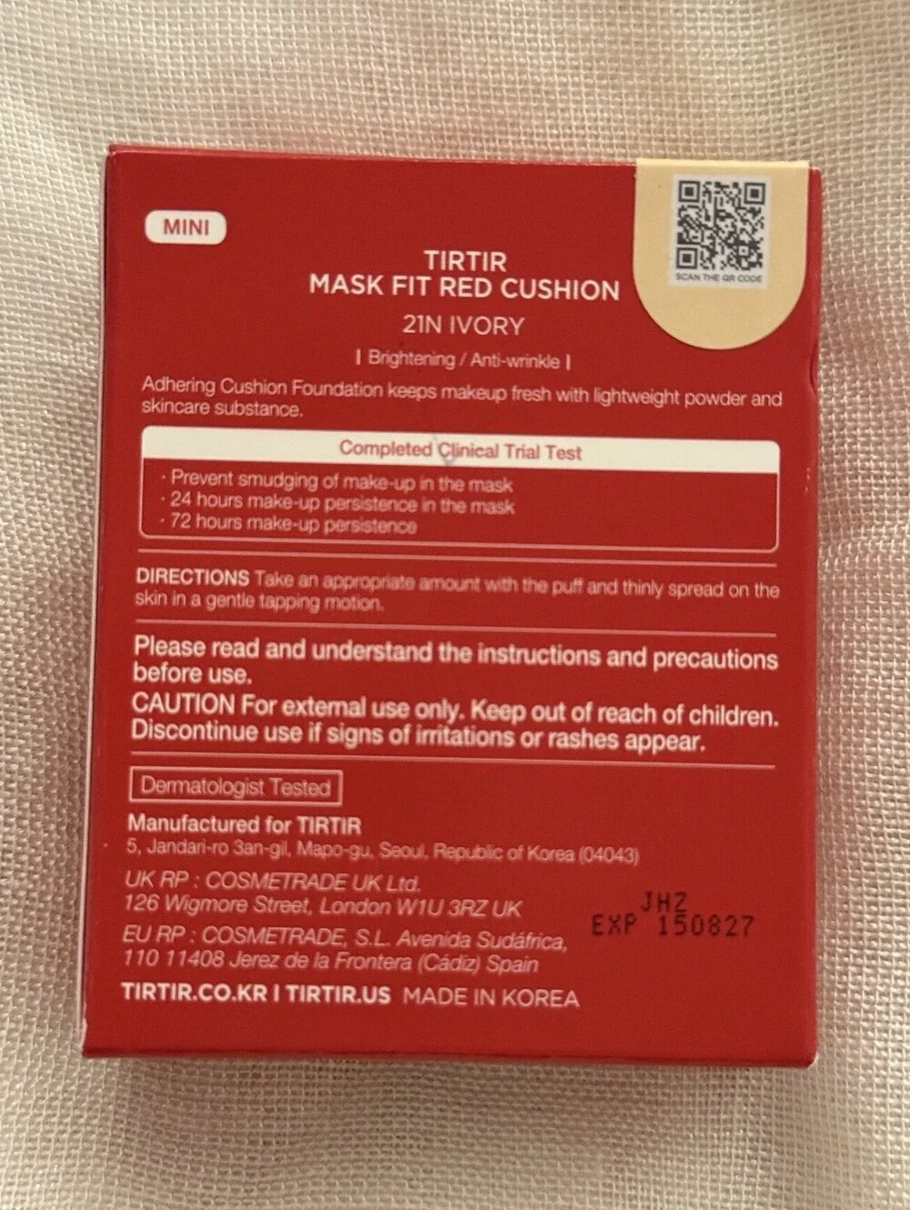 TIRTIR Mask Fit Red Cushion Foundation 21N Ivory Mini 4.5g NEW